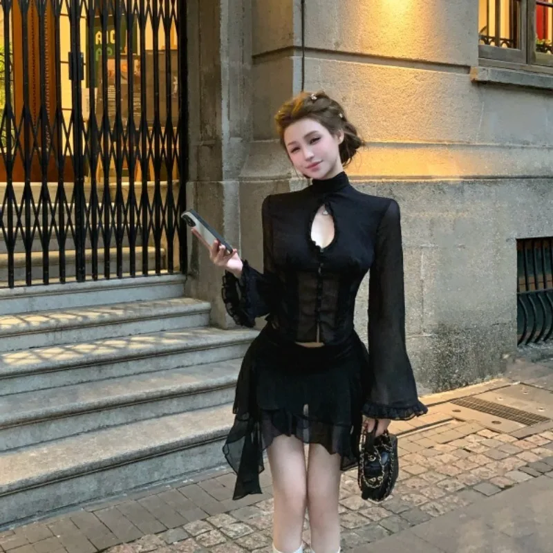 Faionable Long Sve Rüschen Sve Top mit Sa f Rock Schlankheitsset für Frauen Herbst Winter Neuankömmling Ele Design