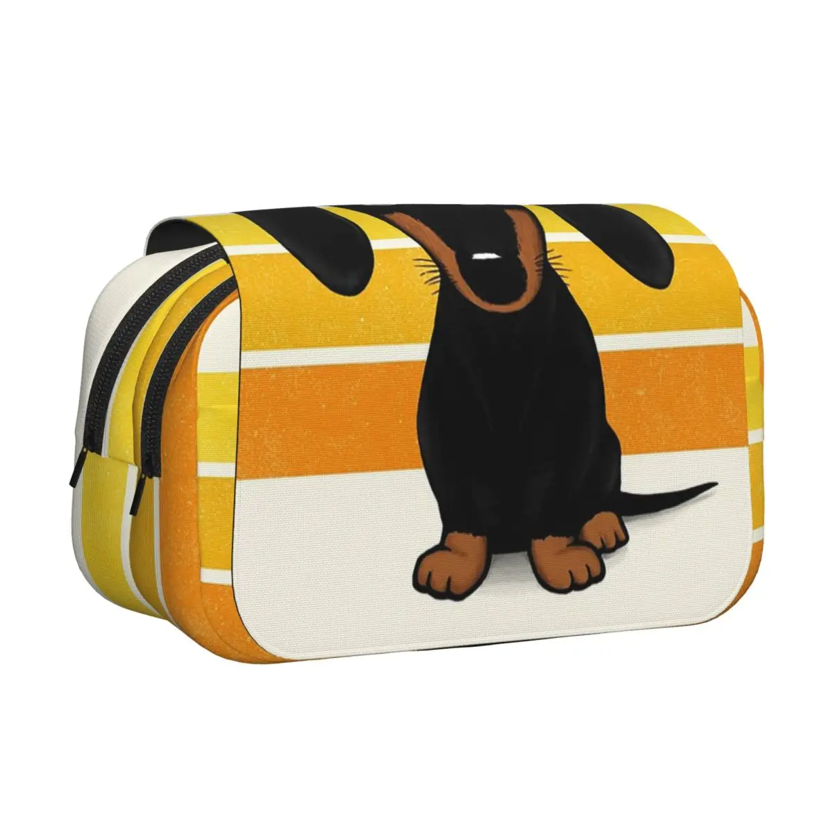 Estuche para lápices con diseño de perro teckel de color negro y marrón, de aspecto liso y adorable, con motivos de dibujos animados, soporte para bolígrafos, hecho de cuero resistente, de gran capacidad, caja para bolígrafos y bolsa para lápices.