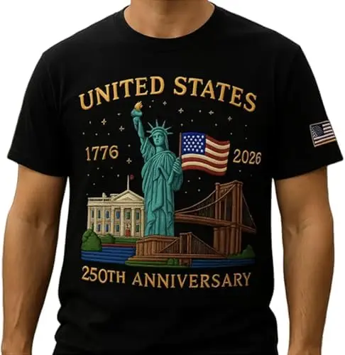 الطبعة 250 تي شيرت الولايات 250 سنة العلم تمثال الحرية تي شيرت للرجال النساء عالية الجودة القطن العادية قصيرة الأكمام #6