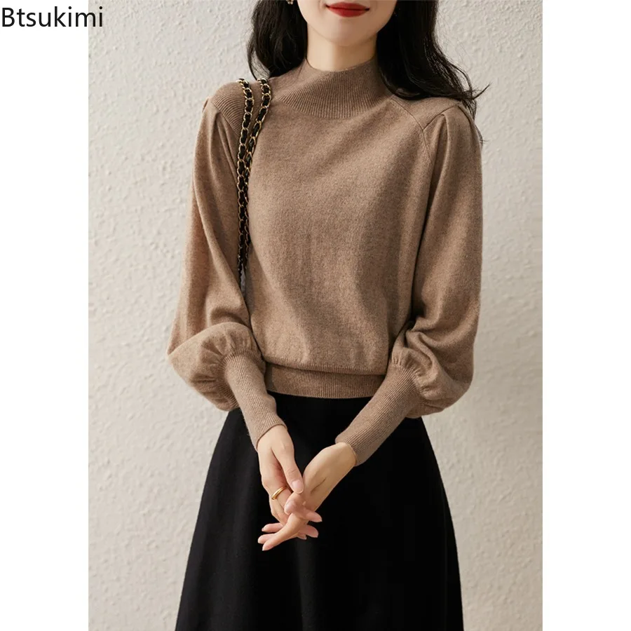 

Fashion Lantern Sleeve Women Sweater Knitted Soft Cashmere Autumn Winter Jumpers Solid Color Sweaters for Woman Pullovers Tops