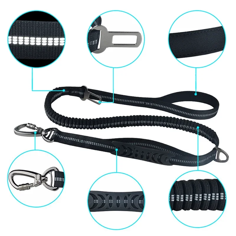 Adjustable Pet Dog Nylon reflective multi-functional retractable dog leash with car safety buckle Pet Traction Rope Tactical