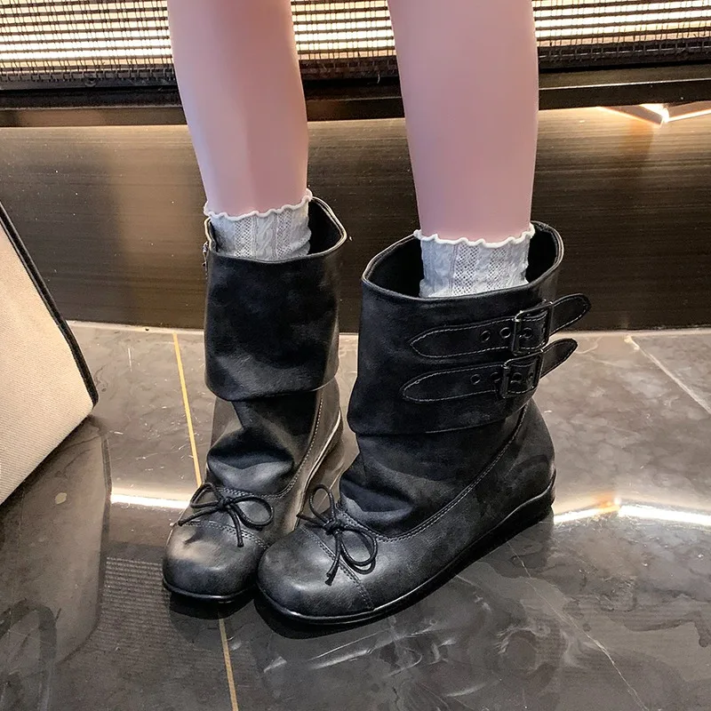 Women's Shoes Motorcycle Footwear &6960 Woman Boots Knee High Platform Chunky Heels Trend Punk Gothic New Rock Leather Fashion