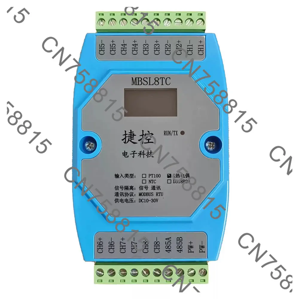 RS485 Modbus RTU 24-Bit Resolution, 8-Channel Type K Thermocouple Temperature Acquisition Module