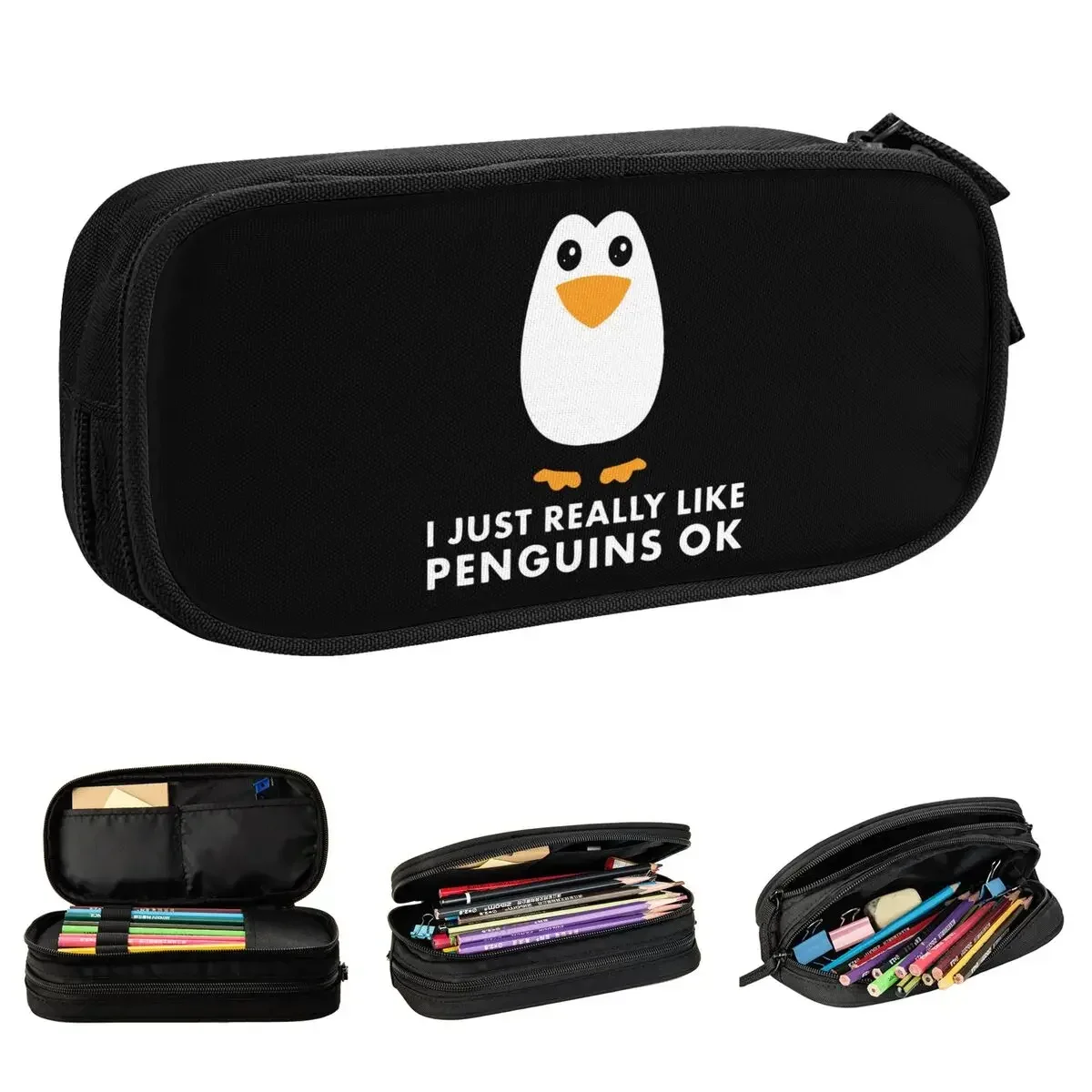 

I Just Really Like Penguins OK Pencil Case Cute Penguin Cartoon Animal Pen Box Bag Student Students School Gifts Pencilcases