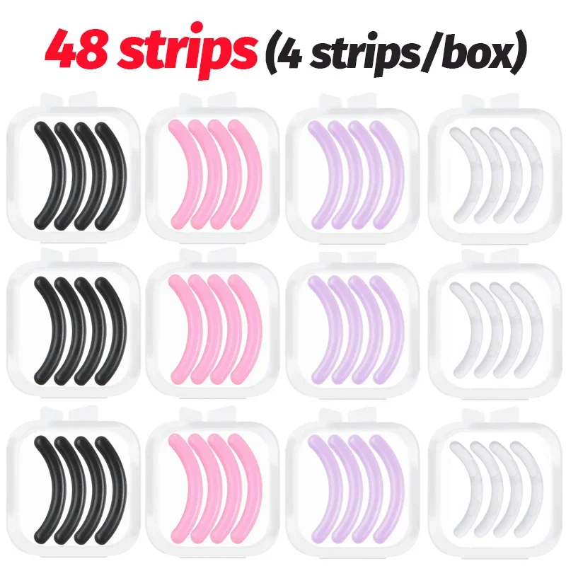 4-48Strips Elastic Rubber Eyelash Curler Replacement Pads Black Antibacterial Curling Mats Replace The Rubber Strip Makeup Tools