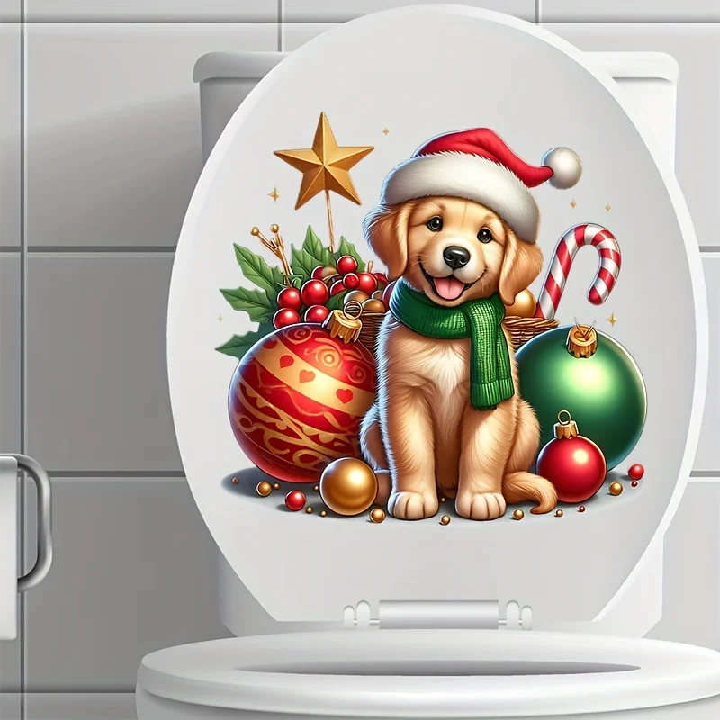 

Christmas Dog Toilet Lid Decal Waterproof Bathroom Wall Decor For Festive Home Waterproof Decor Art Decals Sticker S188