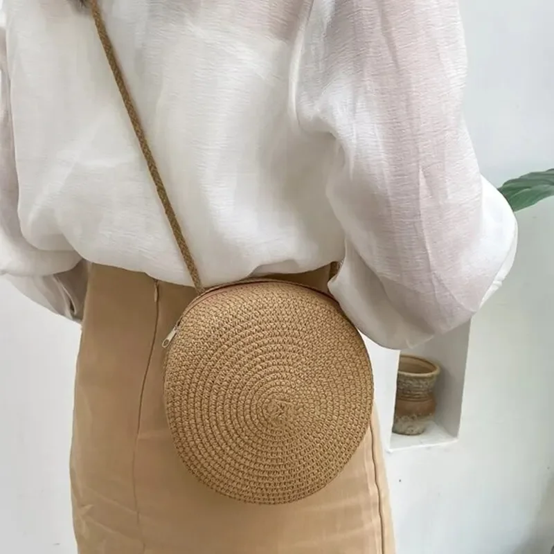 New Fashion Round Straw Bag Handmade Rattan Woven Straw Handbag Summer Beach Bag Handbag Knit For Women Girl Shoulder Bags