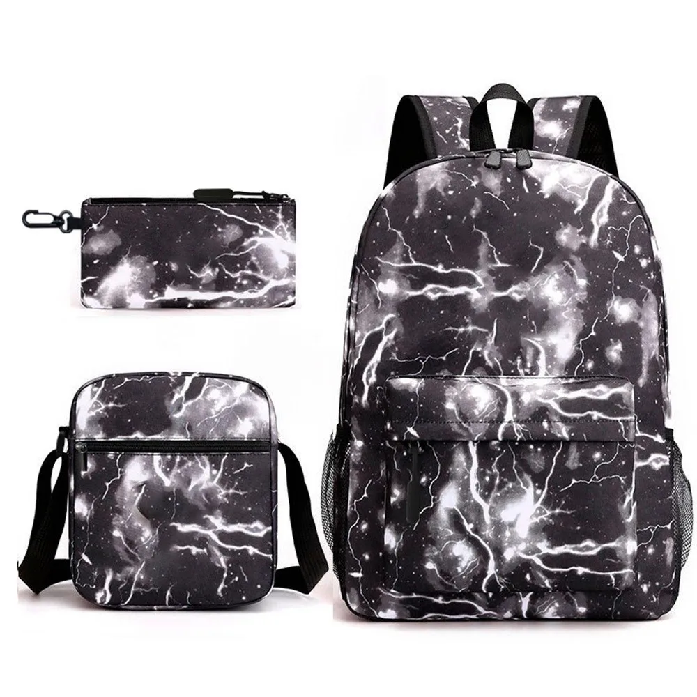 3pcs/set Cartoon Printed Students Backpack Large Capacity Ergonomic Shoulder Bag Crossbody Bag Kit Wear Resistant Modern