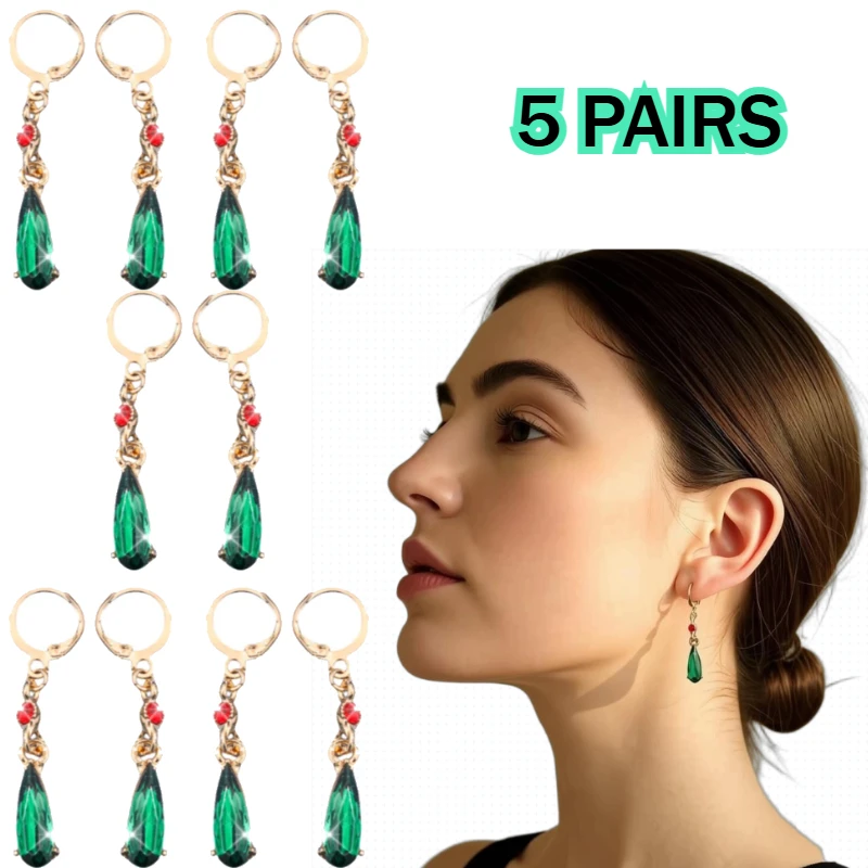 5PCS New Classic Elegant Fashion Trend Teardrop Pendant Necklace Earrings Moving Anime Castle Red Beads Christmas Jewelry Gift