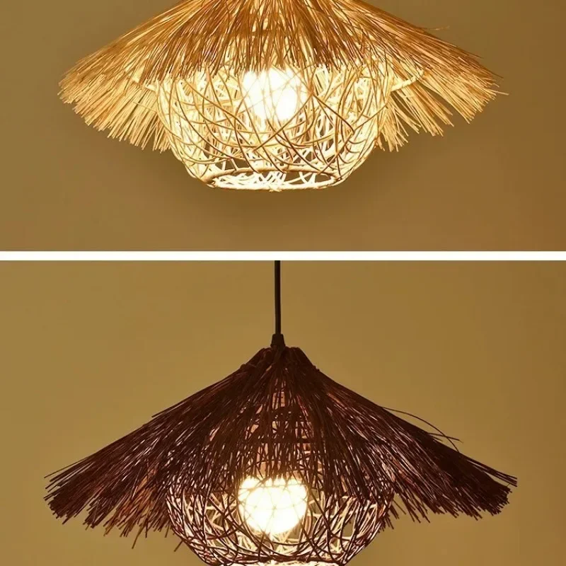 NEW Japanese Retro Hand Woven Rattan Led Chandelie Restaurant Bar Hanging Lamp Home Decor Hanging Lamp Pendant Lights