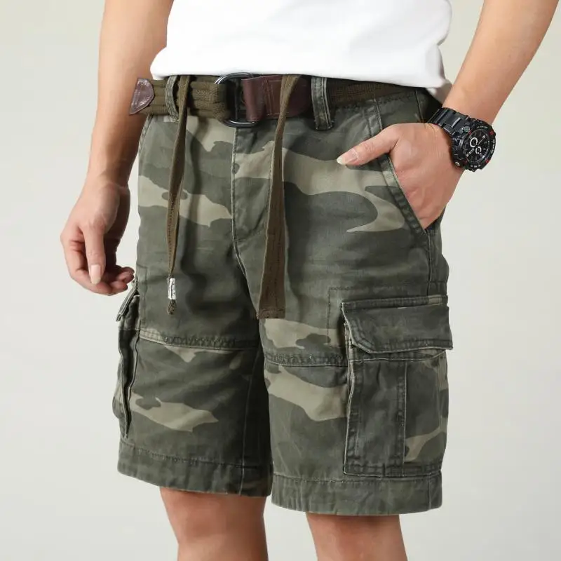 Fashion Cargo Shorts Men Casual Overalls Boardshorts Cotton Camouflage Military Style Streetwear Loose Baggy Clothing