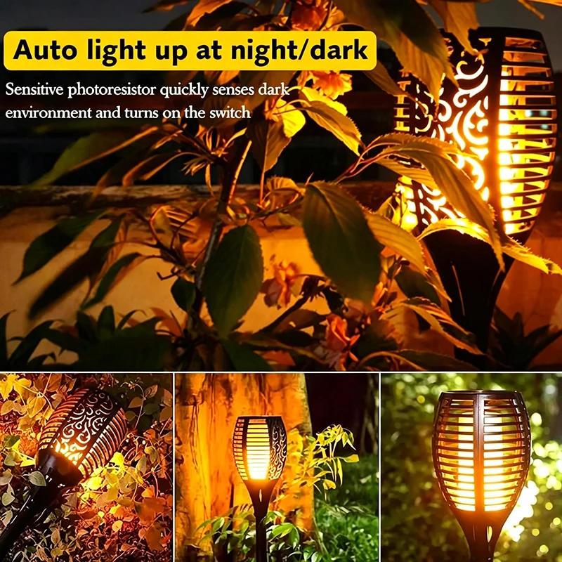 Solar Flickering Flame Lights Outdoor Garden Solar Lights Waterproof Torch Landscape Lighting for Patio Pathway Lawn Yard Decor