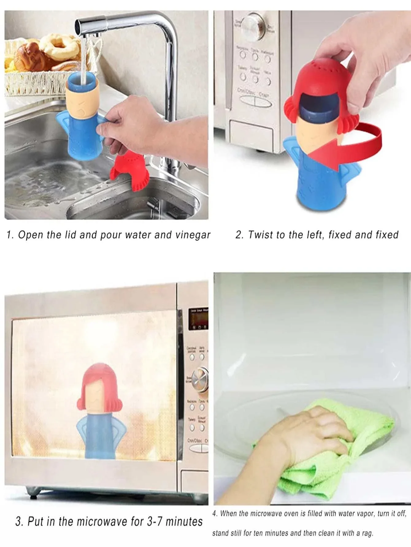 Angry Mama Microwave Cleaner Oven Steam Cleaner Easily Cleans Microwave Appliances for The Kitchen Refrigerator Cleaning Tools