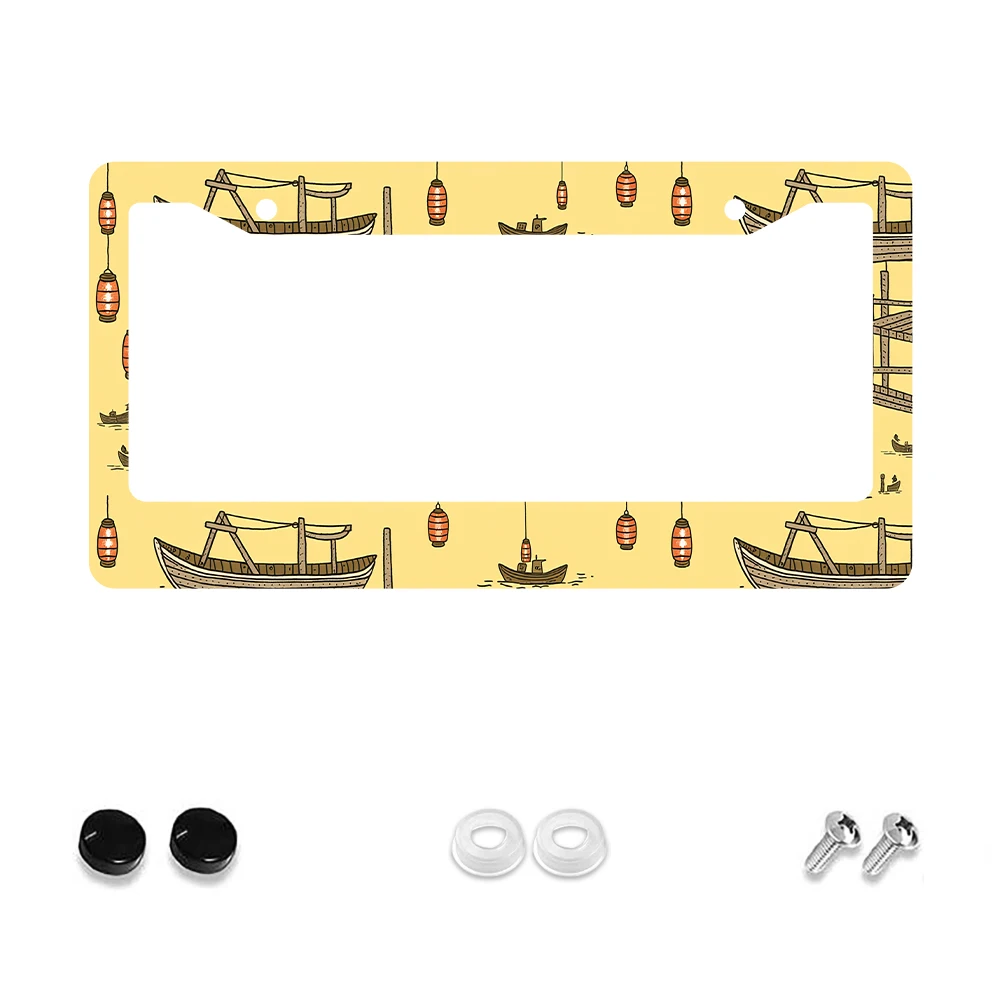 

1 шт. Желтый ретро-рамка номерного знака с 2 отверстиями и рисунком лодки и фонаря, алюминиевый материал, 6x12 дюймов, включает комплект винтов,