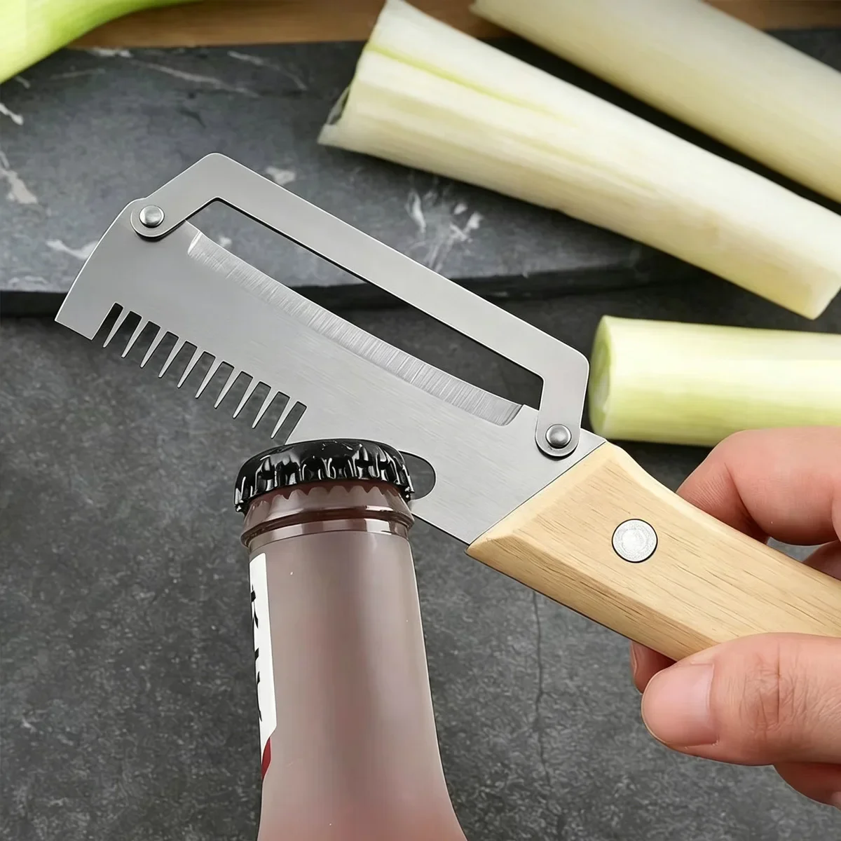 Stainless Steel Vegetable Peeler with Wooden Handle for Peeling Slicing Fruits Vegetables view 4