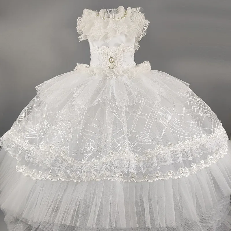 Dreamy Dog Wedding Dress with Extra Lace Long Tailing Design Breathable Matching Costume for Puppy Elegant Handmade Party Outfit