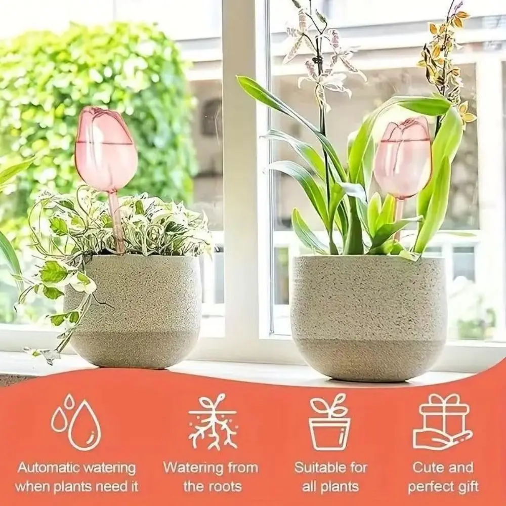 Tulip Shape Tulip Water Globe Transparent Body Long Water Tube Plant Drip Spike Colorful Easy Fill Irrigation Waterer