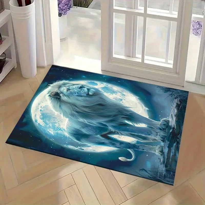 

1pc Fantasy lion and moon pattern carpet, crystal velvet fabric, suitable for bedroom living room decoration