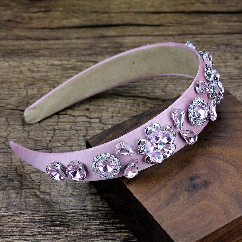 fashion luxury flower pink crystal hairband sparkly rhinestone headband for women girls hair jewelry