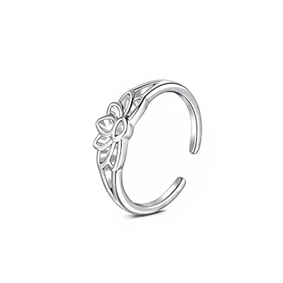 3pc Adjustable Bow Hollow Lotus Design Toe Ring Set