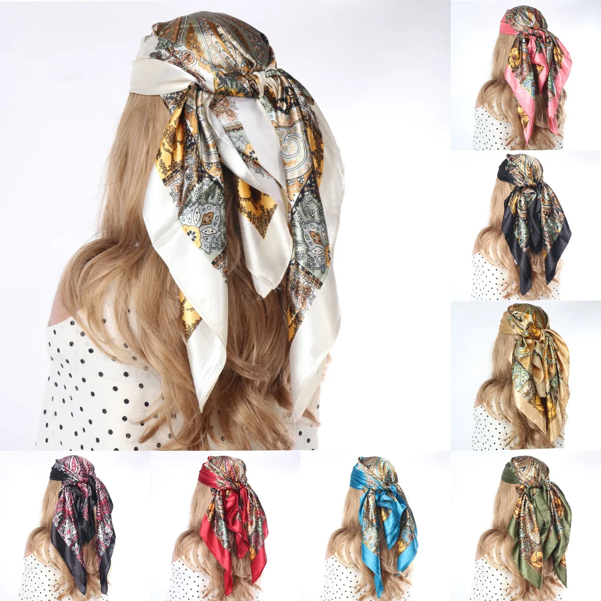 

Hot Selling Scarf Retro Cashew Paisley Printed Silk Scarf Women's Casual Headscarf Sunscreen Shawl Beach Sj106