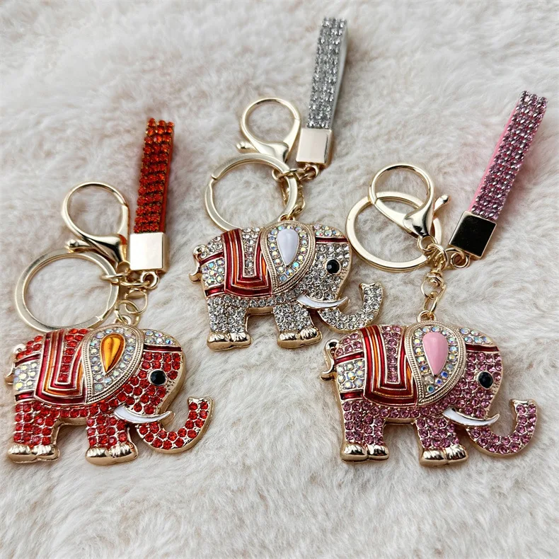 

Creative elephant diamond alloy keychain bag pendant colorful fashion car exquisite gift souvenir colorful key ring gift