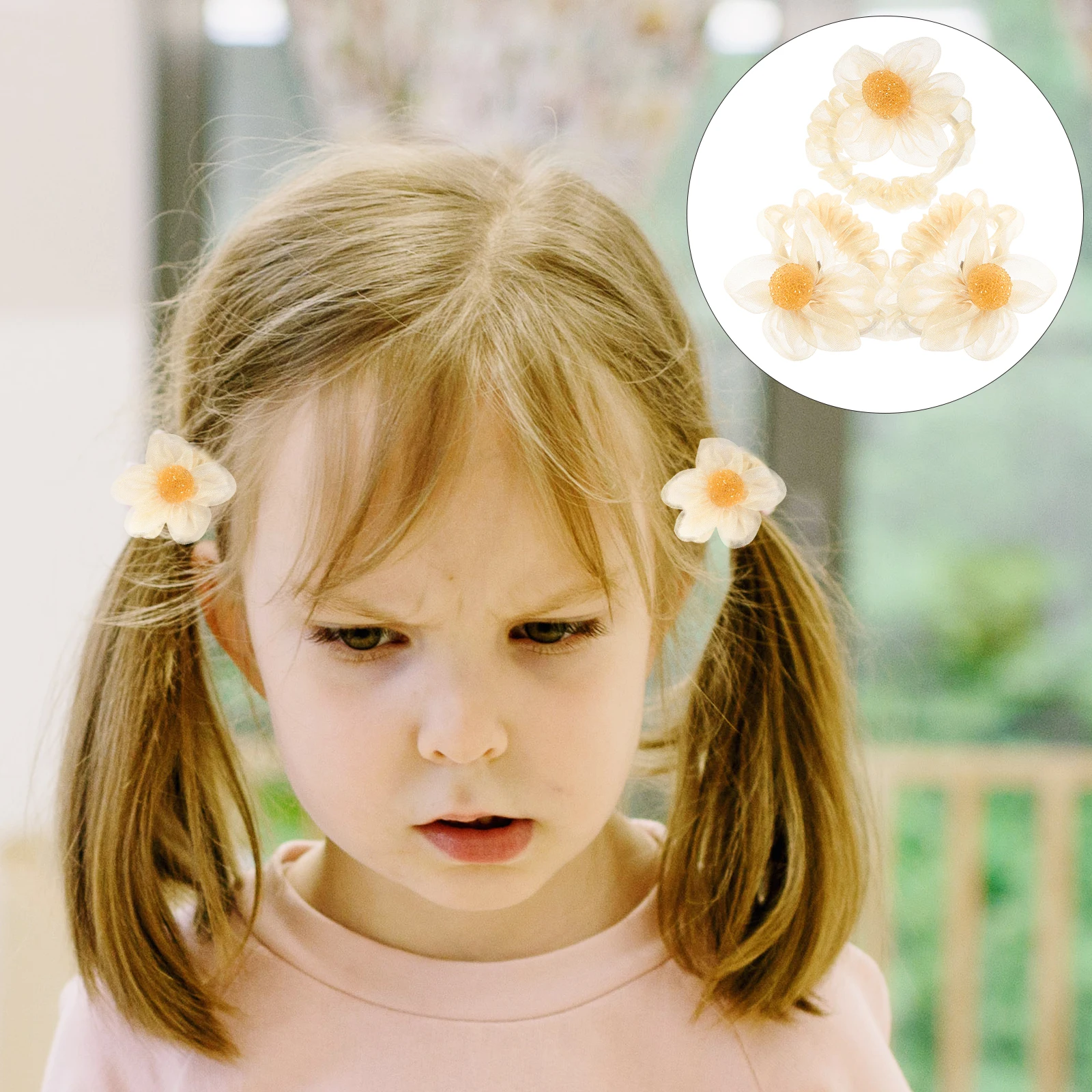 

3pcs Sunflower Rings Silk Mesh Band Lady Ponytail Holder Women Soft Tie Flower Scrunchies Easy Fixing Hair Accessories For All