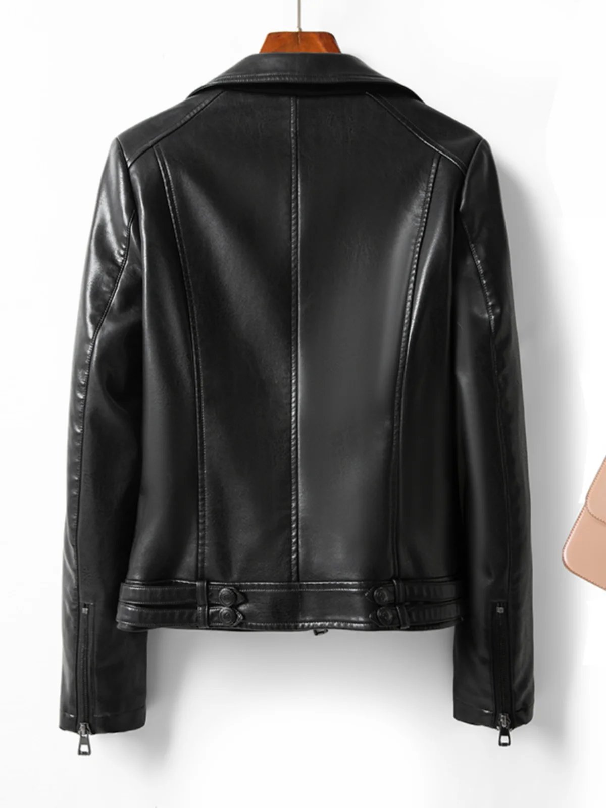Leren jas dames high-end nieuwe grote maat zwarte revers korte effen kleur eenvoudige mode veelzijdige lente- en herfstmodellen