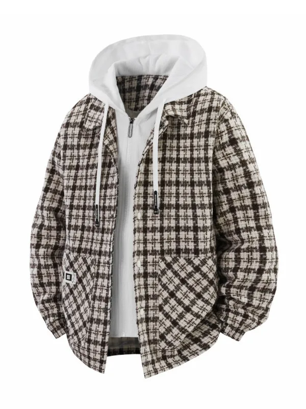 

Модная клетчатая куртка с капюшоном, свободная повседневная куртка для подростков, весенне-осенняя, из полиэфирного волокна, ветрозащитная, на молнии, верхняя одежда