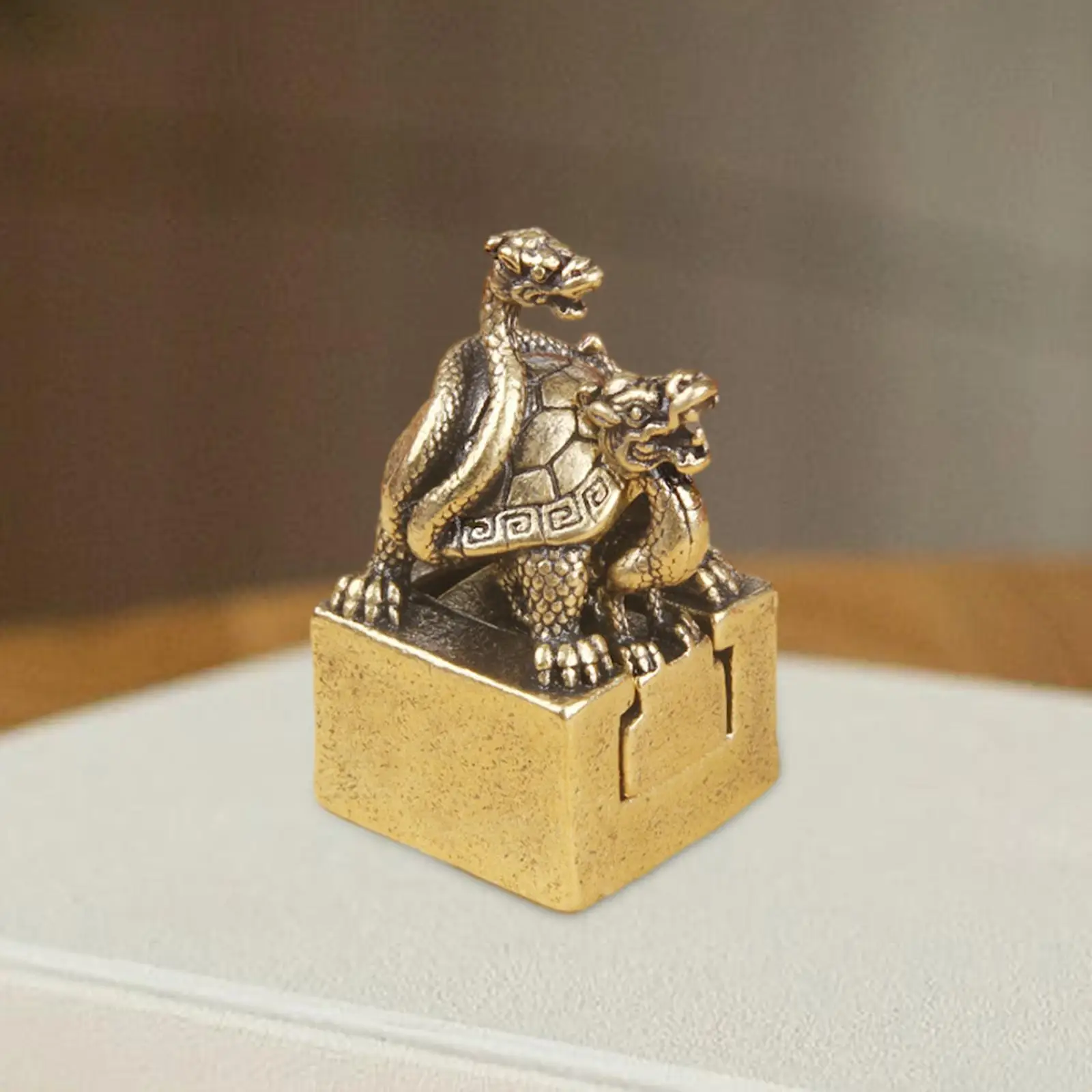 Xuanwu Statue Seal Vintage Feng Shui Decor Desktop Ornament Animal Sculpture for Cabinet Bookshelf Office New Year Souvenir Gift