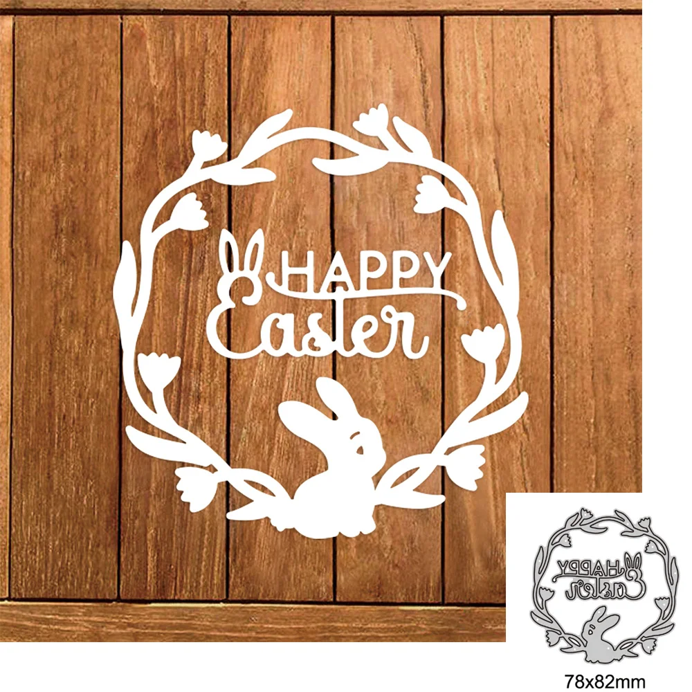 

Happy Easter Rabbit In The Wreath Metal Cutting Dies For DIY Scrapbook Cut Die Paper Cards Embossed Decorative Craft Die Cut New