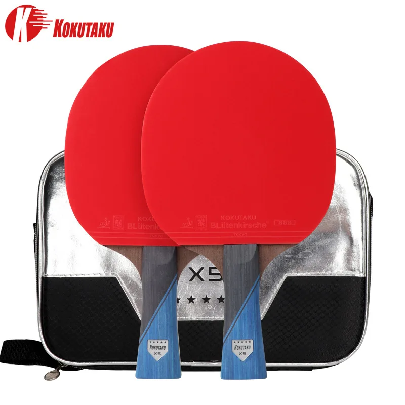 

KOKUTAKU 2 Pcs 5 Star Ping Pong Paddle X5, 7 Plywood Wenge Hybrid Carbon Table Tennis Racket Set+3 Pcs 3 Star Ping Pong Balls