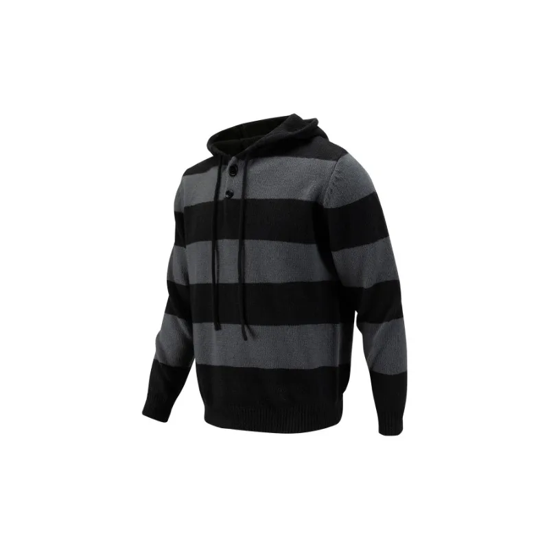 الخريف والشتاء الرجال مخطط مقنعين سترة أزياء عارضة زر التباين سميكة سترة أعلى