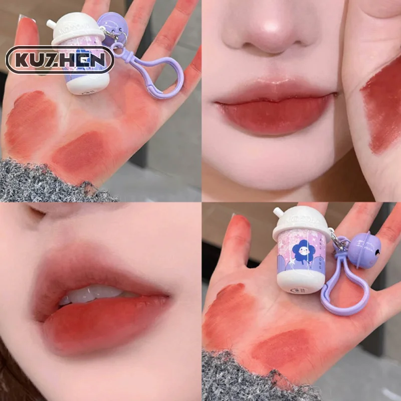 Cute Red Brown Stain Keychain Lip Gloss Waterproof Long-Lasting Easy To Wear Velvet Lip Mud Autumn/Winter Korean Makeup Lip Tint