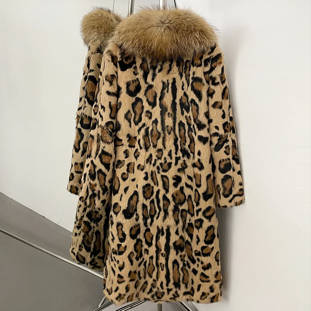 OFTBUY Neue Luxuriöse Vollpelz-Winterjacke für Damen, Mittellanger Echtkaninchenfellmantel, Übergroßer Echtfellkragen aus Waschbär- und Fuchsfell – Detail 12