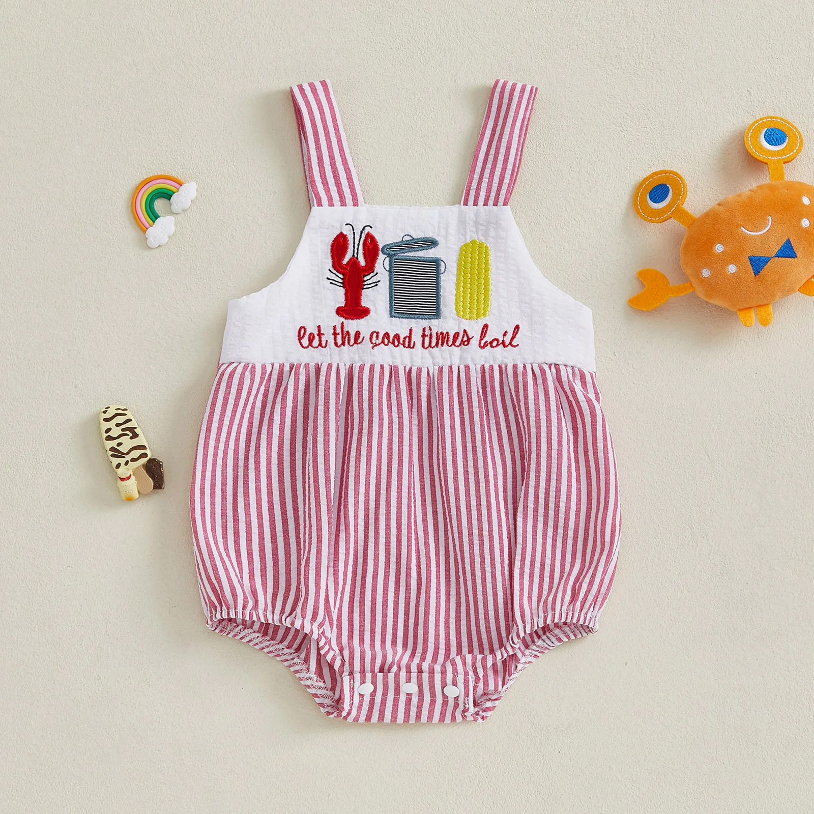 

BeQeuewll летний детский комбинезон с открытой спиной, модный боди без рукавов в полоску с вышивкой для новорожденных, комбинезоны для девочек и мальчиков, одежда