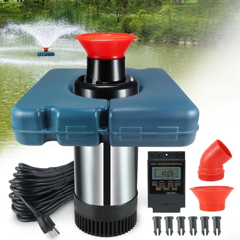 Pond Fountain Aerator,F2-2 1HP750W110V Stainless Steel Floating Fountain With 100 Feet Power Cord,Aerating Fountain Pond Cascade