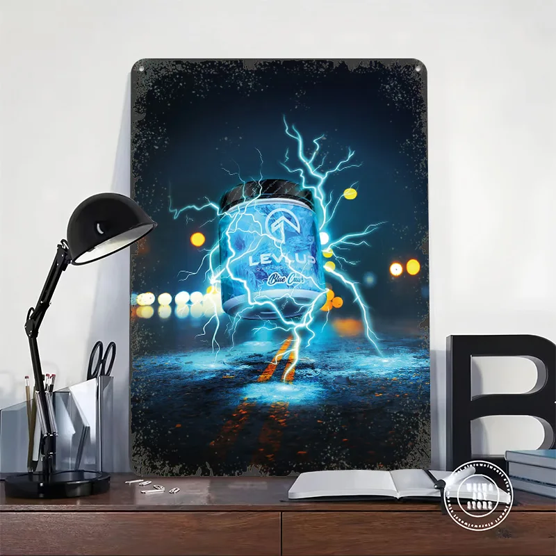 LevlUp Blue Crush 3D Texture Metal Poster Customized Wall Art Tin Sign Gift for Mancave Gaming Room Decoration At Home Wand Deko