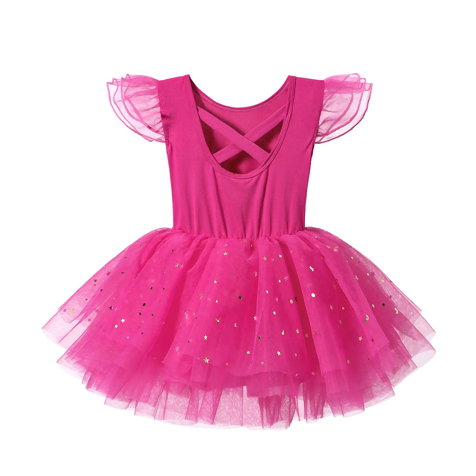 Toddler Ballet Leotard Ruffle Sleeve Sequin Tulle Tutu Dress Ballerina Costume for Girls Birthday Holiday L485
