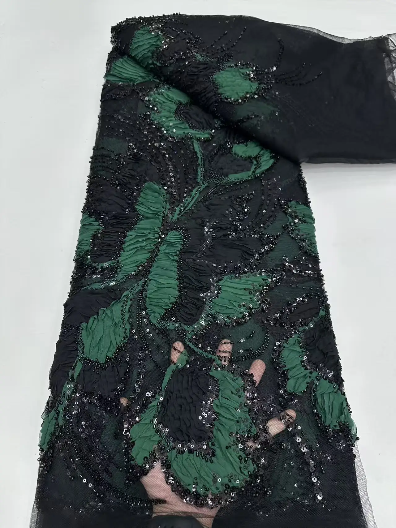 African Lace Fabric 2025 High Quality 5yard French Luxury Lace Embroidery Fabric Net Lace with Beads Fabrics for Sewing AH1735