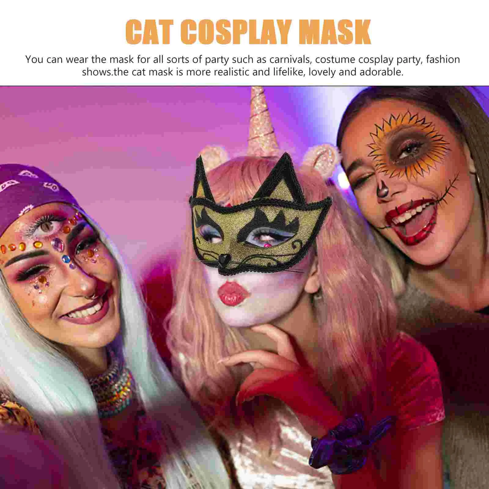 Máscara de Mascarada metálica para Halloween, Carnaval, Pascua, espectáculo, fiesta de lujo, disfraz negro, Gato de plástico
