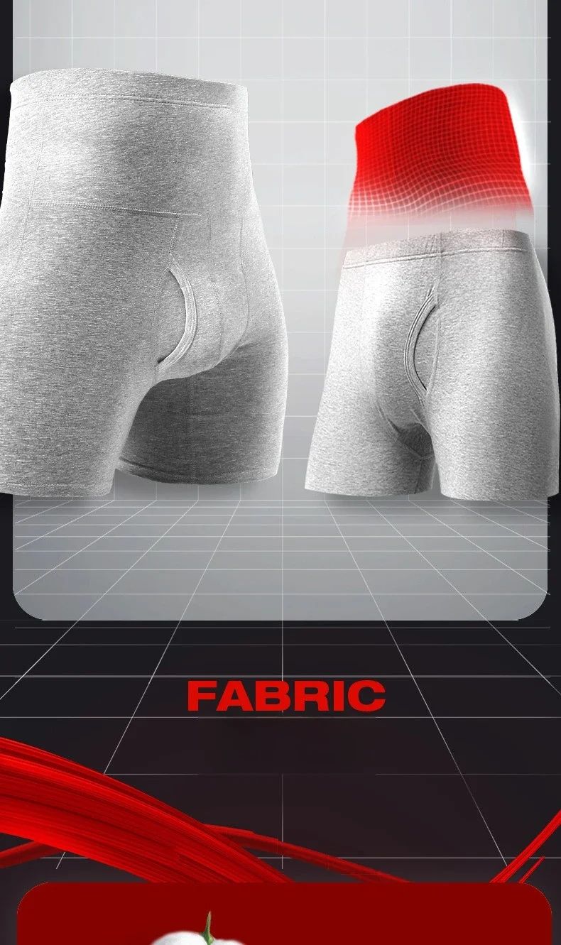 Underwear Mens Pure Cotton High Waist Trunks Plus Size Lengthened Anti-wear Warm Sports Boxers Pack Mentrual Panties