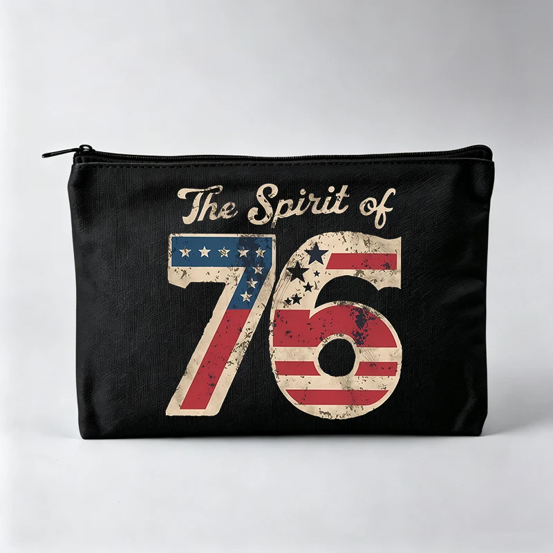 Pochette à maquillage vintage avec imprimé drapeau américain, pochette cosmétique de style rétro pour un usage quotidien
