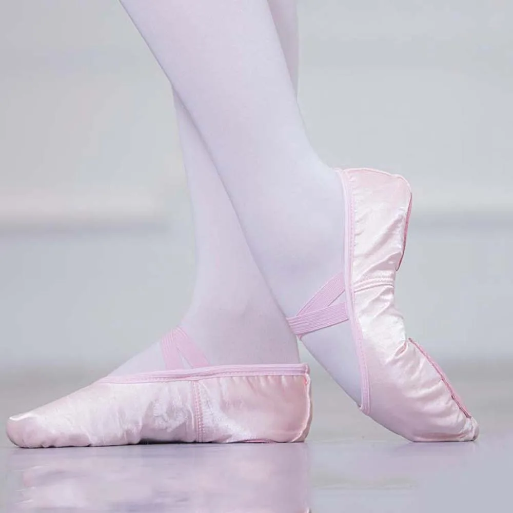 PU Leather Ballet Shoes for Girls Elastic Band Pleated Soft Pointe Shoes Flat Sole No-Tie Stain Dance Slippers Gym Yoga