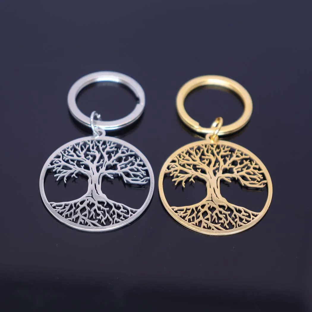 2024 New fashion stainless steel round tree of Life pendant keychain temperament everything with key chain men\'s and women\'s acc