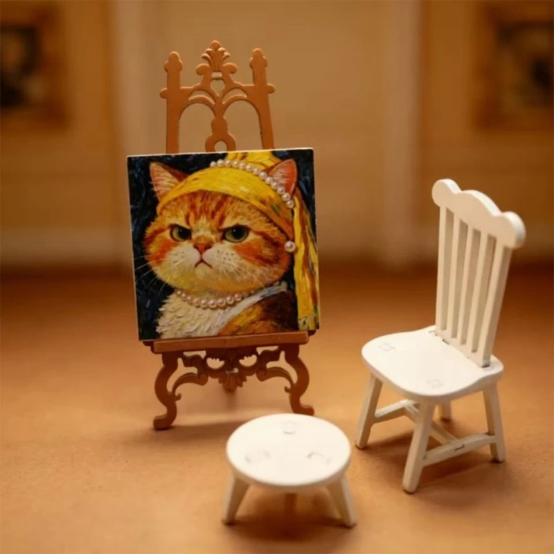 

Miniature Wooden Painting Easel And Stool Set For Dollhouses Art Studio Display Perfect For Creative Scenes A2UB