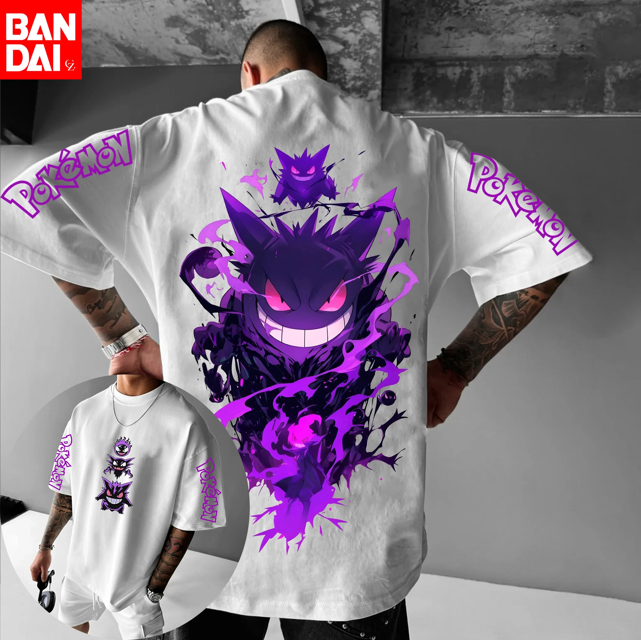 

Pokemon 2026 Summer Men Cotton T - Shirt Streetwear Gengar Mega Gengar Fusion Print Oversized Casual Daily Wear Anime Fans Gift