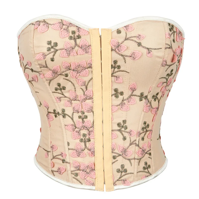 New Apricot Printed Women's Bra Support Sexy Top Strapless Shapewear Corset Bustier Tummy Control Lace Up Women Lingerie