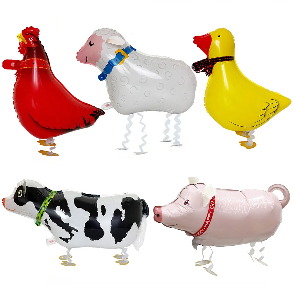 Farm Walking Animal Balloon Duck Chicken Cow Horse Sheep Walking Foil Balloon Kids Farm Theme Birthday Party Decoration Supplies