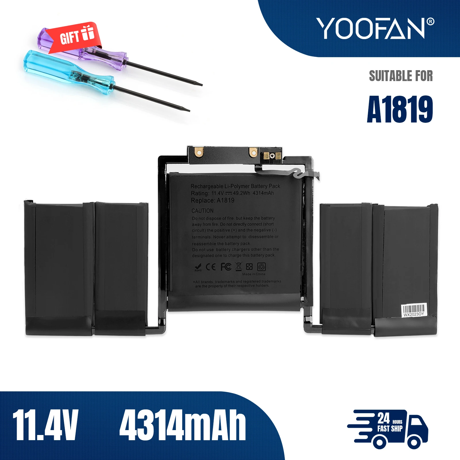 YOOFAN Batería A1819 de 11,4 V para Apple MacBook Pro, barra táctil de 13 pulgadas, A1706 (finales de 2016, mediados de 2017)